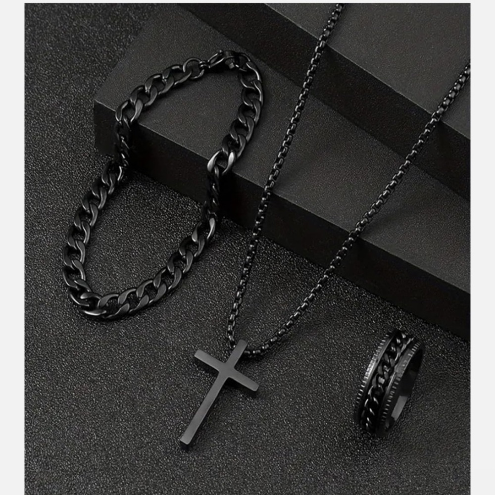 NWT No Label Black 3pc Cross Jewelry Set